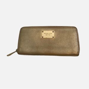 Michael Kors Metallic Gold Leather Zip Wallet